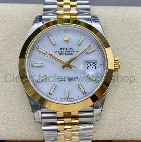VS Factory Rolex Datejust 126303-0016 41mm Gold Smooth Bezel Half Yellow Gold White Dial Jubilee 1 154f1f64 cda5 4bf4 ac48 2d8194eebf88 Clean Factory Watch