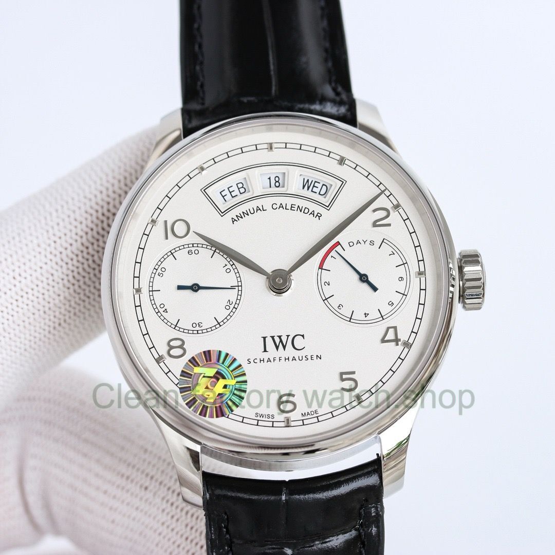 Copy ZF Factory IWC Portuguese Annual Calendar IW503501 44mm Steel Leather Strap Arabic Numerals Silver Dial 1 209797a7 eebb 47c9 9bd0 fb4cd1a4afec Clean Factory Watch