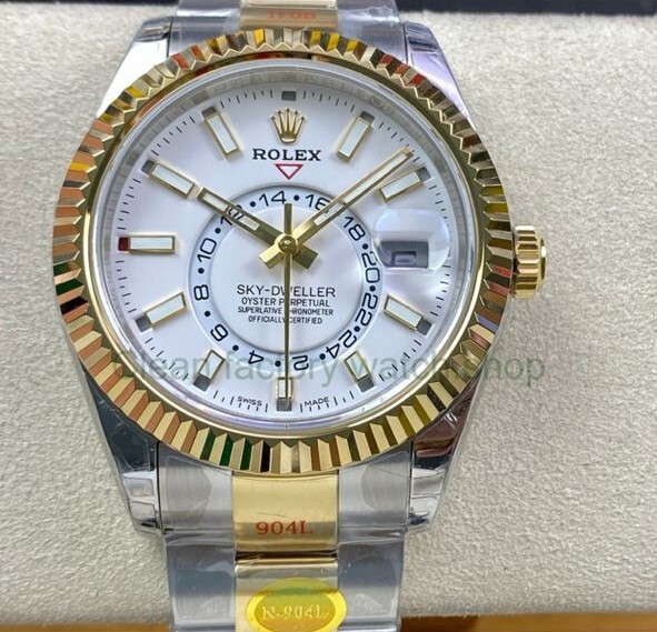 Noob Factory Rolex Sky-Dweller 336933-0005 42mm Half Yellow Gold White Dial 1 30729258 7eab 4f9f 9f94 c650ea3acf73 Clean Factory Watch