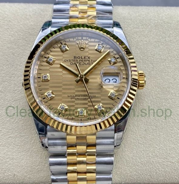 VS Factory Rolex Datejust 126233-0045 36mm Half Yellow Gold Diamond Fluted Motif Champagne Dial Jubilee 1 67dd7885 7eb9 4384 87ca 9e0c330d33a7 Clean Factory Watch