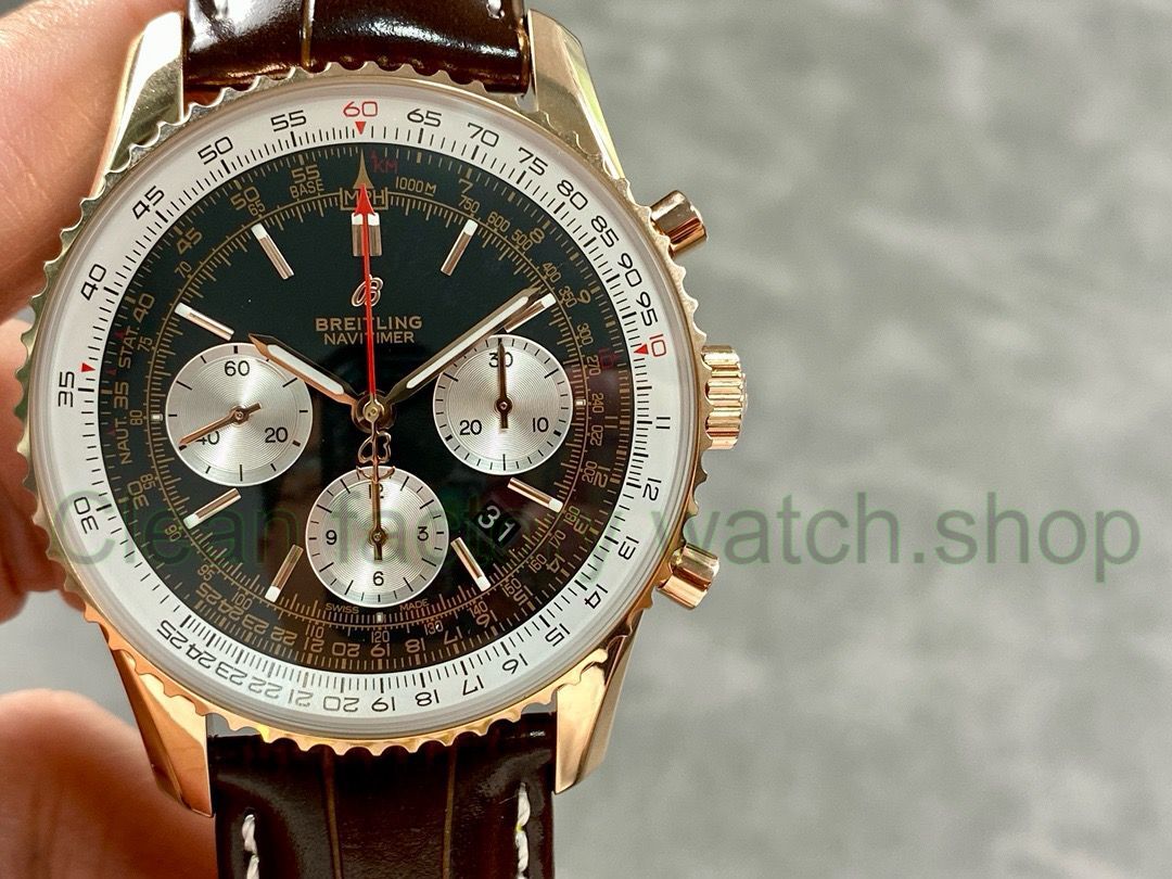 BLS Factory Breitling Navitimer 1 B01 Chronograph RB0121211B1P1 43mm Rose Gold Leather Strap Silver Eye Black Dial 1 73db365f 408c 4a75 a430 65c70a0a7b61 Clean Factory Watch