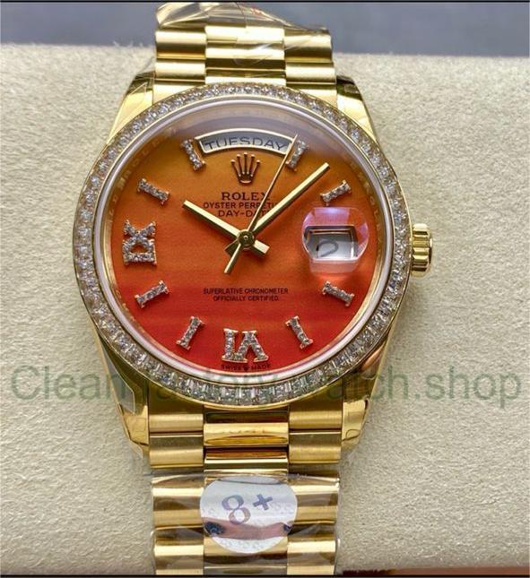 8+ Factory Counterweight Rolex Day-Date 128348RBR-0049 36mm Diamond Yellow Gold Bezel Full Yellow Gold Diamond&Roman Numerals Orange Gradient Dial 1 943d8d2b 54ae 4349 a855 135710f94ce6 Clean Factory Watch