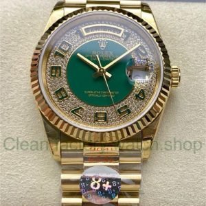 8+ Factory Counterweight Rolex Day-Date 118238 36mm Full Yellow Gold Arabic Numerals Diamond&Green Dial 8 990979e5 153e 4856 a82e cc5ea51e2610 Clean Factory Watch