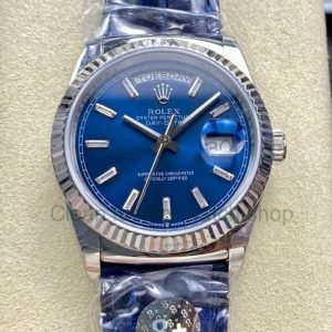 8+ Factory ‘counterweight’ Rolex Day-Date 36mm 128239-0069 White Gold Crocodile Leather Strap Baguette Diamond Blue Dial 20 a453bce9 ee9f 4f27 8e4b a565d11366dc Clean Factory Watch