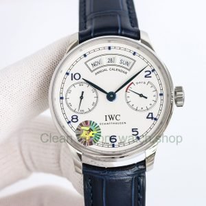 Copy ZF Factory IWC Portuguese Annual Calendar IW503501 44mm Blue Needle Steel Leather Strap Arabic Numerals Silver Dial 9 a8ef4c7b c6c7 49ec b994 1d7059a9b769 Clean Factory Watch