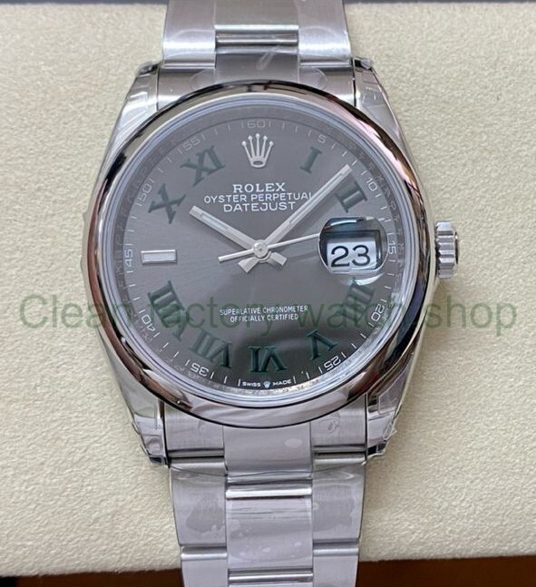 VS Factory Rolex Wimbledon Datejust 126200-0018 36mm Smooth Bezel Full 904L Roman Number Grey Dial 1 c9e8a4fa 6cea 4607 80eb c10eb094493c Clean Factory Watch