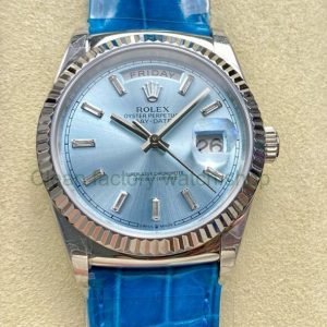 8+ Factory ‘counterweight’ Rolex Day-Date 36mm 128236-0009 White Gold Crocodile Leather Strap Baguette Diamond Ice Blue Dial 4 fb94b08e 1221 48b3 9787 b1ad8ae45bed Clean Factory Watch