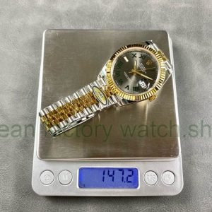 ARF Factory “Counterweight” Rolex Datejust 41 126333-0020 41mm Half Yellow Gold Roman Numerals Grey Dial Jubilee weighs 147.2g