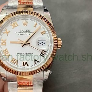 GM Factory Rolex Datejust 126231-0016 36mm Half Rose Gold Roman Numerals White Dial 12 1591e69a 4b76 4447 90e6 dd0a3444c4ee Clean Factory Watch