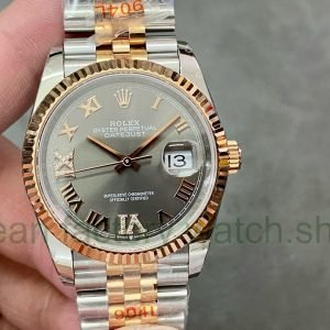 GM Factory Rolex Datejust 126231-0023 36mm Half Rose Gold Diamond&Roman Numerals Grey Dial Jubilee 16 2b1766e2 60a8 4cd9 90d8 4c3c383f00b5 Clean Factory Watch