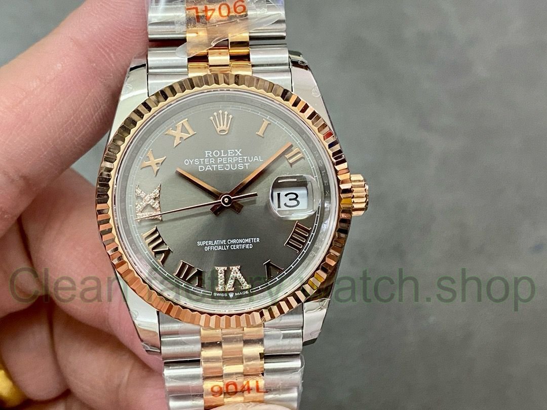 GM Factory Rolex Datejust 126231-0023 36mm Half Rose Gold Diamond&Roman Numerals Grey Dial Jubilee 1 2b1766e2 60a8 4cd9 90d8 4c3c383f00b5 Clean Factory Watch