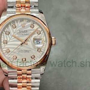 GM Factory Rolex Datejust 126201-0037 36mm Rose Gold Smooth Bezel Half Rose Gold Diamond Mop Silver Palm Motif Dial Jubilee 10 34345a82 6eed 49f0 829f 59668e4c45f4 Clean Factory Watch
