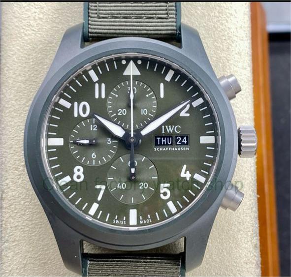 VVS Factory IWC Pilot Chronograph Top Gun IW389106 44.5mm Ceramic Rubber Strap Arabic Numerals Green Dial 1 43693cb1 fa95 4c8c 9615 59521e373fa3 Clean Factory Watch