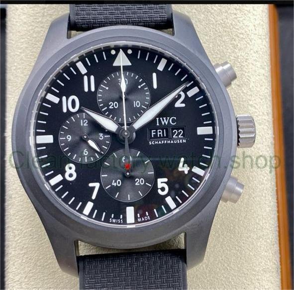 TPS Factory IWC Pilot Chronograph IW389101 44.5mm Ceramic Rubber Strap Arabic Numerals Black Dial 1 4fb39453 5654 47e7 a4eb e00370098b55 Clean Factory Watch