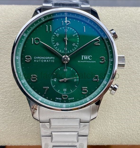ZF Factory IWC Portuguese Chronograph IW371615 41mm Steel Leather Strap Green Dial 1 59c9c4de 6db4 4673 b77e 8f35126e7ad5 Clean Factory Watch
