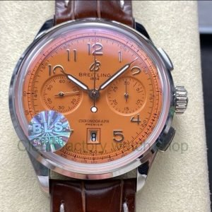 BLS Factory Breitling Premier B01 Chronograph AB0145331K1P1 42mm Steel Leather Strap Arabic Numerals Orange Dial 10 858901c7 6d81 4c0e 8260 aa315d8c8cd0 Clean Factory Watch