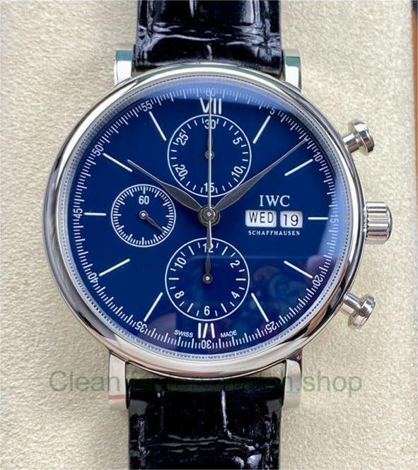 VVS Factory IWC Portofino Chronograph IW391019 42mm Steel Leather Strap Blue Dial 1 b163a7c1 0bac 4c96 ae4c 02b2f77d0d5f Clean Factory Watch