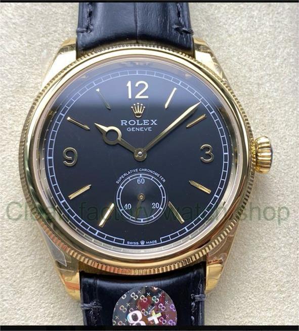 8+ Factory Rolex 1908 52508-0002 39mm Yellow Gold Leather Strap Arabic Numerals Black Dial 1 e069a427 f67b 4a18 9e83 e7e6551af760 Clean Factory Watch