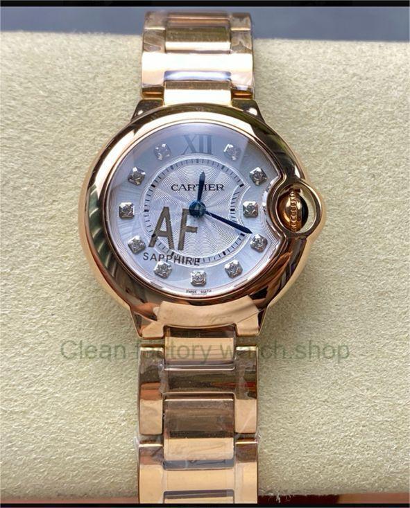 AF Factory Cartier Ballon Bleu WE902025 28mm Full Rose Gold Roman Numerals&Diamond Silver Dial 1 1e0bb4cd 6ebf 491e 9823 8ab7d5e3858b Clean Factory Watch