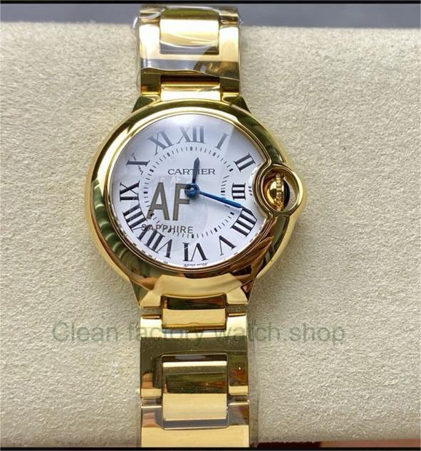 AF Factory Cartier Ballon Bleu W69001Z2 28mm Full Gold Roman Numerals Silver Dial 1 4da690b3 21d5 4786 b813 274ff62ab233 Clean Factory Watch