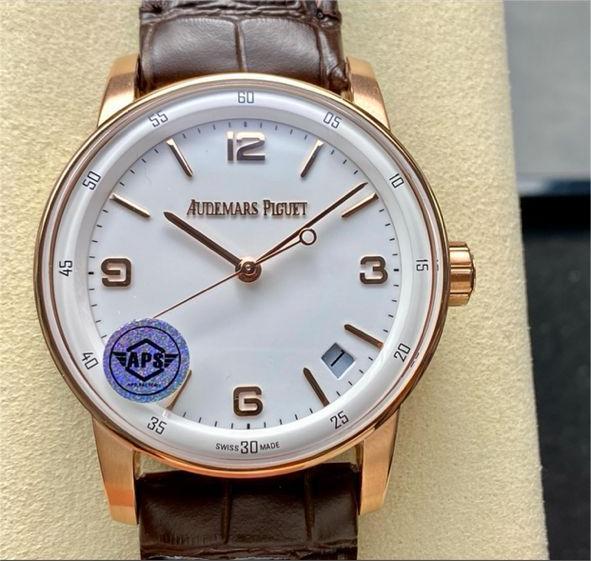 APS Factory Audemars Piguet 41mm Rose Gold Leather Strap Arabic Numerals White Dial