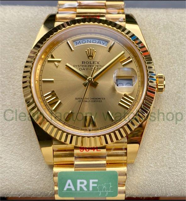 ARF Factory Counterweight Rolex Day-Date 228238 40mm Full Yellow Gold Roman Numerals Gold Dial 1 aeecd46c 2ef9 4387 b1b3 7edaafd6714f Clean Factory Watch
