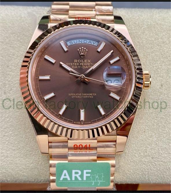 ARF Factory Counterweight Rolex Day-Date 228235-0053 40mm Full Rose Gold Brown Dial 1 c2594759 f534 4791 b580 62f629e9f275 Clean Factory Watch