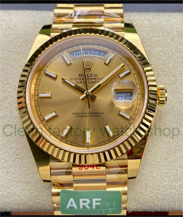 ARF Factory Counterweight Rolex Day-Date 228238-0003 40mm Full Yellow Gold Champagne Dial 1 ed6eb7d6 83d2 4f31 b526 192ee97e223f Clean Factory Watch