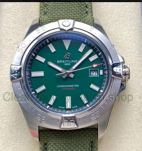 BLS Factory Breitling Avenger A17328101L1X1 42mm Steel Calf skin Strap Green Dial 1 238f4f0c b157 491a 9d94 1bea5f204a03 Clean Factory Watch