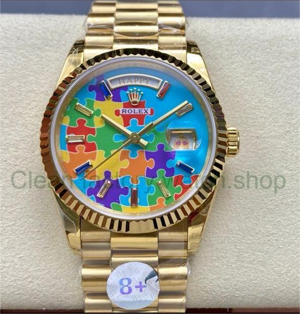 8+ Factory Counterweight Rolex Day-Date 128238-0106 36mm Full Yellow Gold Color Baguette&Puzzle Blue Dial 1 28a178d1 dc21 4a40 bb87 2eda89f3b6c3 Clean Factory Watch