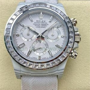 PPM Factory Rolex Daytona Modified 116500 White Carbon Fiber Calf Skin Strap Diamond Baguette White Dial 22 318feee8 6885 4760 91b7 664ba5740311 Clean Factory Watch