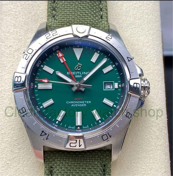 BLS Factory Breitling Avenger 44mm Steel Calf Skin Strap Red GMT Needle Green Dial 1 BLS Factory Breitling Avenger 44mm Steel Calf Skin Strap Red GMT Needle Green Dial