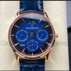 VR Factory Jaeger-LeCoultre Master Ultra Thin Perpetual Q114258J 39mm Rose Gold Leather Strap Blue Dial