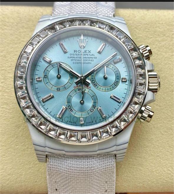 PPM Factory Rolex Daytona Modified 126506 Carbon Fiber Calf Skin Strap Diamond Baguette Ice Blue Dial 1 93679d73 0a6b 4aa0 9129 d415d8b2f73f Clean Factory Watch