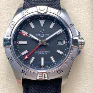 BLS Factory Breitling Avenger A323201A1B1X1 44mm Steel Calf Skin Strap Red GMT Needle Black Dial