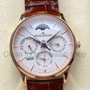 VR Factory Jaeger-LeCoultre Master Ultra Thin Perpetual Q1302520 39mm Rose Gold Leather Strap White Dial