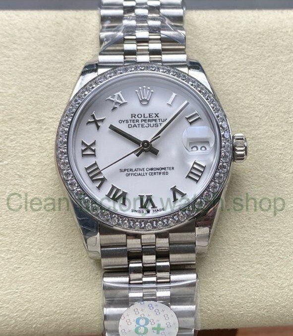 8+ Factory Rolex Counterweight Datejust 278384RBR-0014 31mm Diamond White Gold Bezel Full 904L Roman Numerals White Dial Jubilee 1 e434e3e0 3dbd 46ec 8d34 0a30080ae694 Clean Factory Watch
