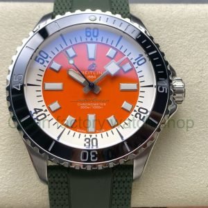 TF Factory Breitling Superocean A173751A1O1S1 44mm Black Bezel Steel Green Rubber Strap Orange Dial 6 1f372e95 1cc6 4d48 b592 75252aab6ef2 Clean Factory Watch