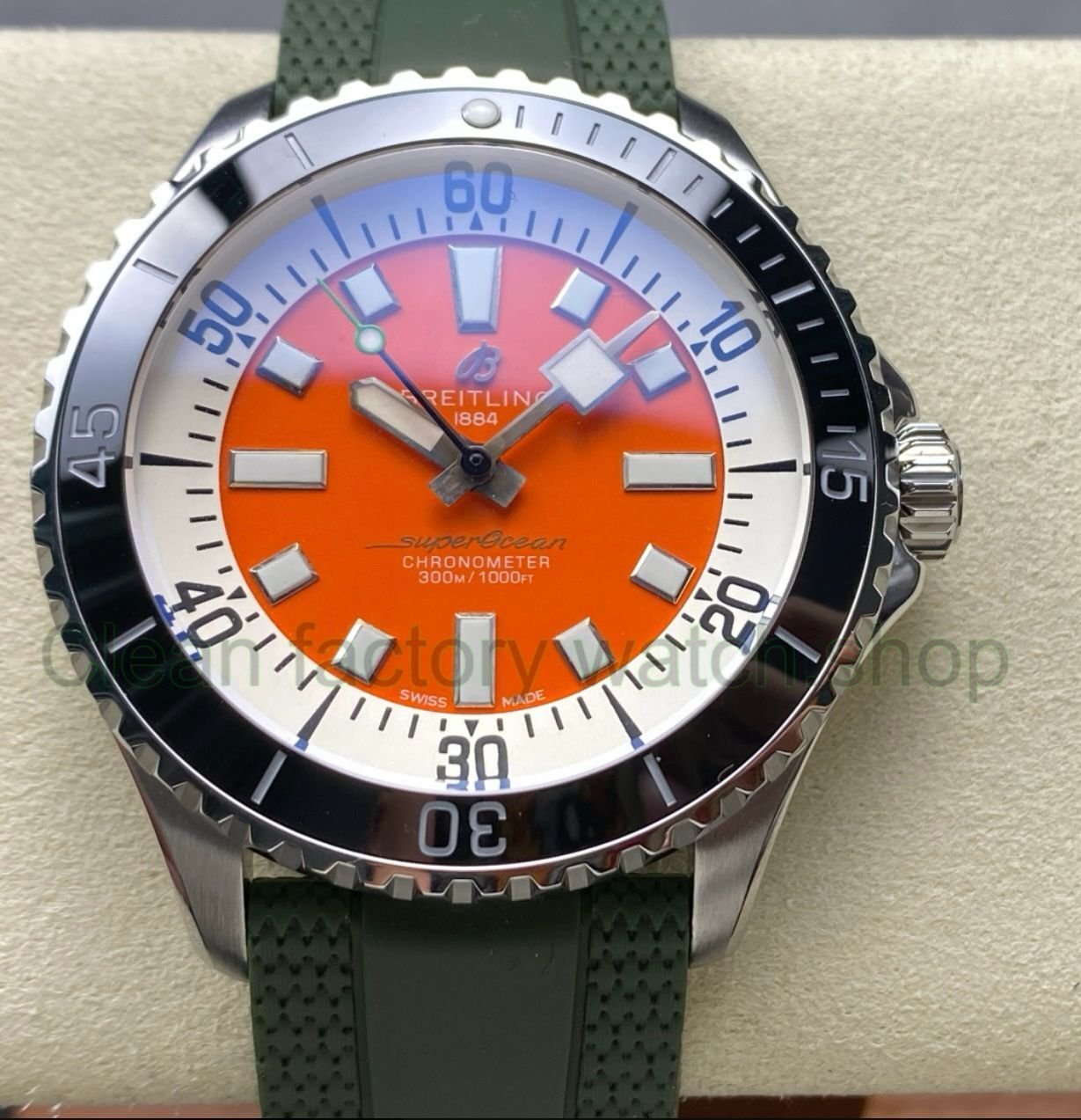 TF Factory Breitling Superocean A173751A1O1S1 44mm Black Bezel Steel Green Rubber Strap Orange Dial 1 1f372e95 1cc6 4d48 b592 75252aab6ef2 Clean Factory Watch