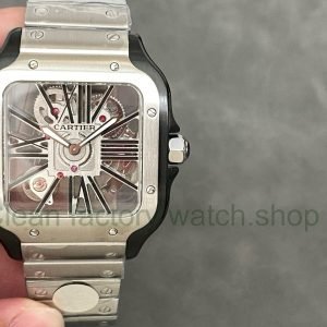 THB Factory Cartier Santos WHSA0027 39.8mm Full Steel Black Roman Numerals Skeleton Dial