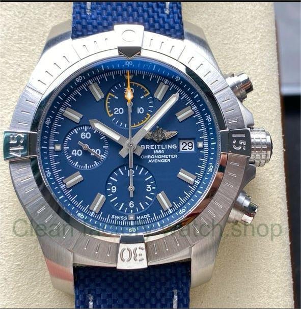 TF Factory Breitling Avenger Chronograph A13385101C1X1 45mm Steel Blue Nylon Canvas Strap Arabic Numerals Blue Dial 1 9e630656 2dc0 4b75 bf56 aac9cabaa012 Clean Factory Watch