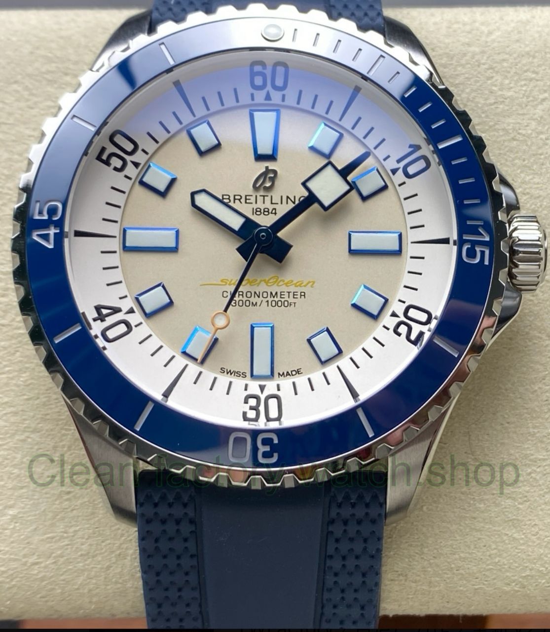 TF Factory Breitling Superocean A17375E71G1A1 44mm Blue Bezel Steel Blue Rubber Strap Silver Dial 1 b7ac1779 ee9f 4659 800c 983fd0e1b478 Clean Factory Watch