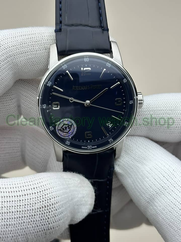 APS Factory Audemars Piguet Code 11.59 15210BC.OO.A002CR.01 Steel Leather Strap Arabic Numerals Blue Dial
