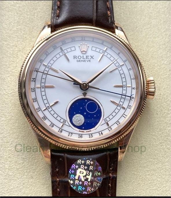 R+ Factory Counterweight Rolex Cellini Moonphase 50535-0002 39mm Rose Gold Brown Leather Strap White Dial 1 85ea1d42 5574 4c3a 9864 aabd6a7a9146 Clean Factory Watch