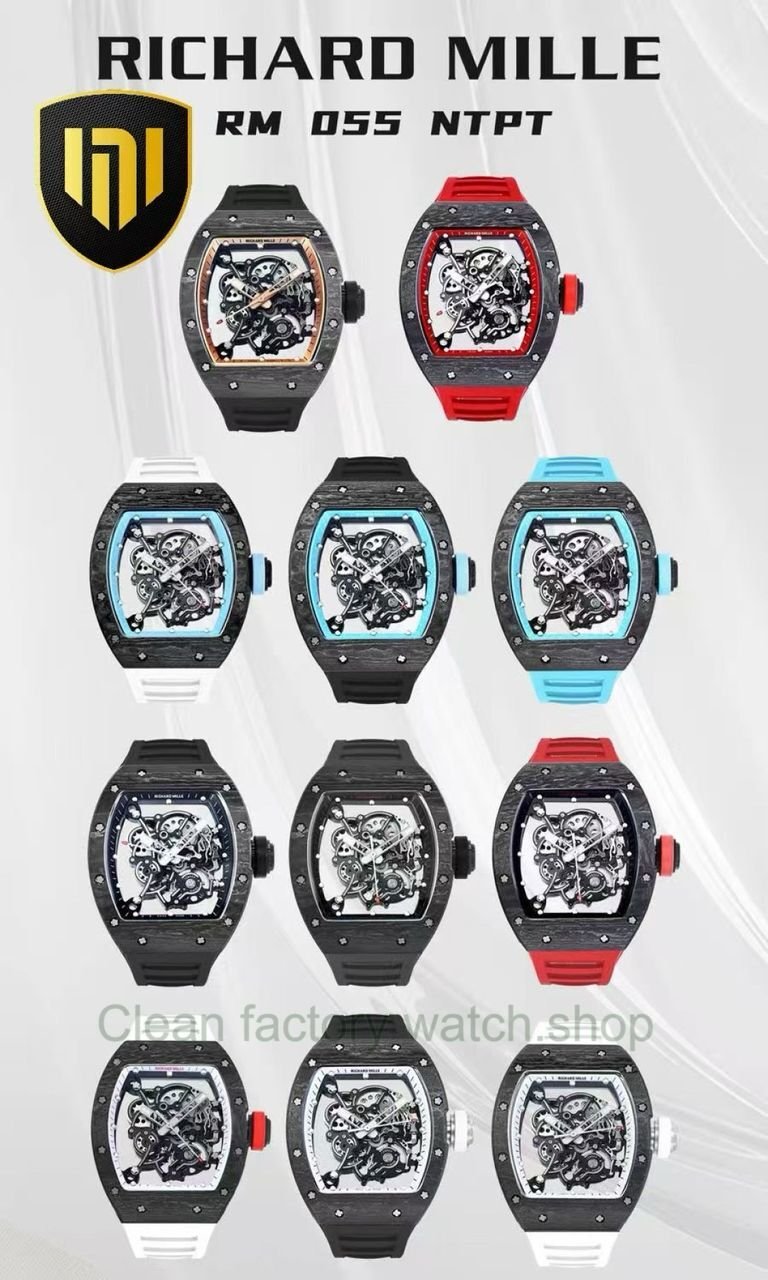 NEW Factory Richard Mille RM055 Abu Dhabi 42.7mm Carbon Fiber Black Rubber Strap Skeletonized Black Dia (8) NEW Factory Richard Mille RM055 Abu Dhabi 42.7mm Carbon Fiber Black Rubber Strap Skeletonized Black Dia (8)