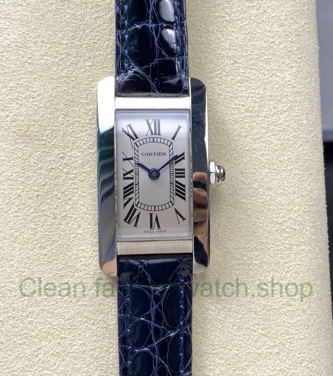 8848 Factory Cartier Tank Americaine 19mm W2601956 Crocodile leather Roman Numerals Silver Dial 11 Clean Factory Watch