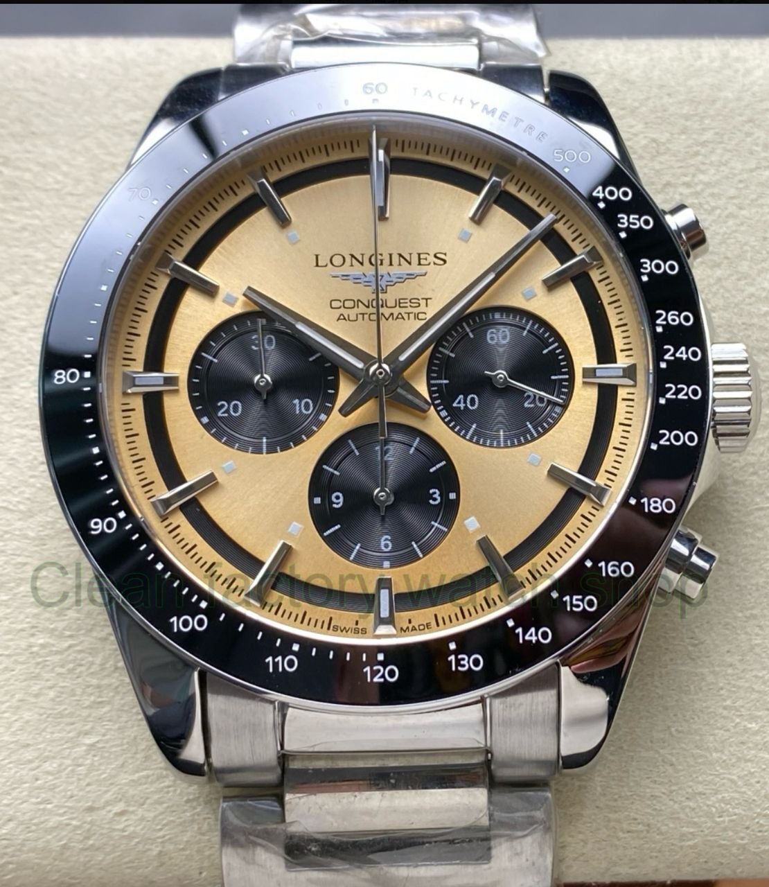 AF Factory Longines Conquest Chronograph L3.835.4.02.6 42mm Full Steel Strap Black Eyes Champagne Dial 1 AF Factory Longines Conquest Chronograph L3.835.4.02.6 42mm Full Steel Strap Black Eyes Cha 4 Clean Factory Watch