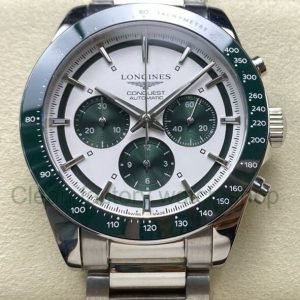 AF Factory Longines Conquest Chronograph L3.835.4.02.6 42mm Full Steel Strap Green Eyes White Dial 4 AF Factory Longines Conquest Chronograph L3.835.4.02.6 42mm Full Steel Strap Green Eyes White D Clean Factory Watch