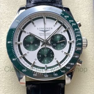 AF Factory Longines Conquest Chronograph L3.835.4.02.6 42mm Steel Leather Strap Green Eyes W 6 Clean Factory Watch