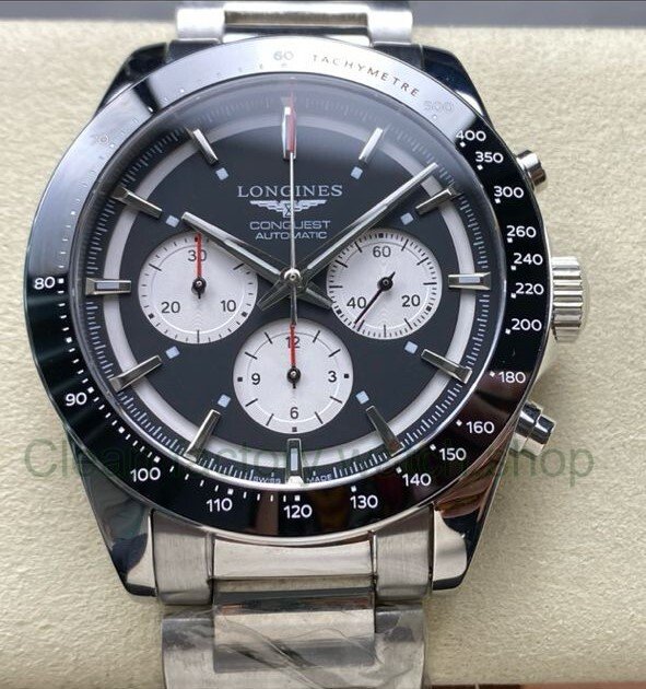 AF Factory Longines Conquest Chronograph L3.835.4.52.6 42mm Full Steel Strap White Eyes Black D 8 Clean Factory Watch